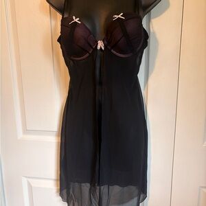 Jessica Black Chemise with Purple Cups and Pink Bow Accents